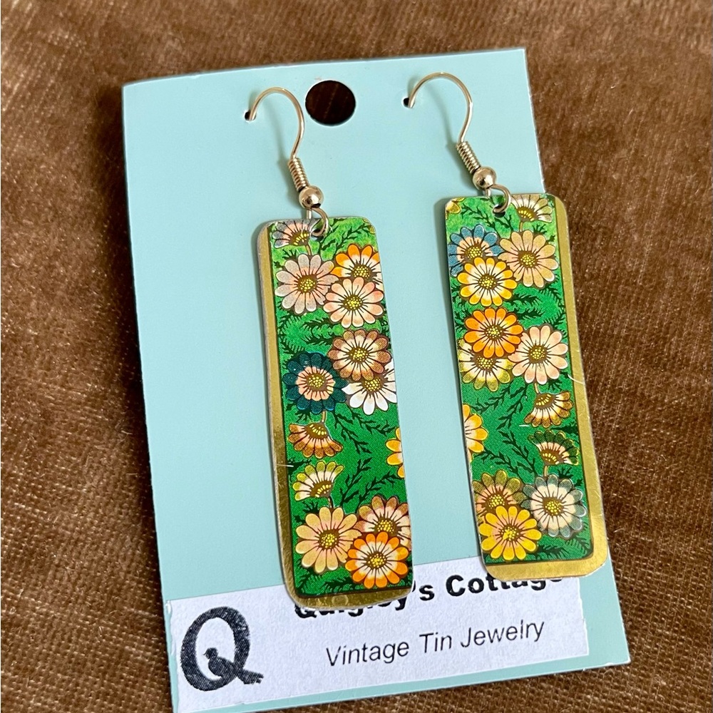 Floral Multicolor Rectangular Earrings